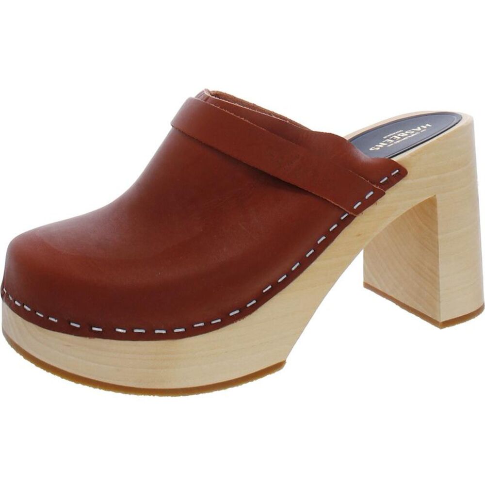 Swedish Hasbeens Brown Leather Clogs